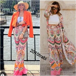 Zara Pink Orange Floral Wide-Leg Jumpsuit